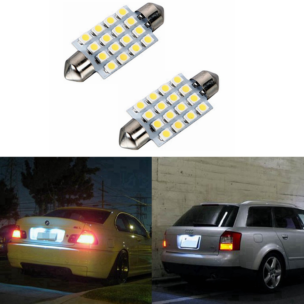 Sencart 2Pcs 16x2835SMD White Car Interior Dome DC 12V Bulb Light Lamp 41mm 1.5W