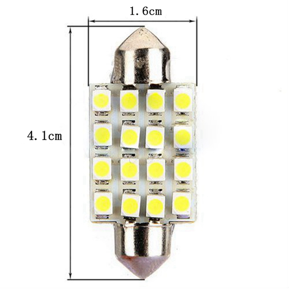 Sencart 2Pcs 16x2835SMD White Car Interior Dome DC 12V Bulb Light Lamp 41mm 1.5W