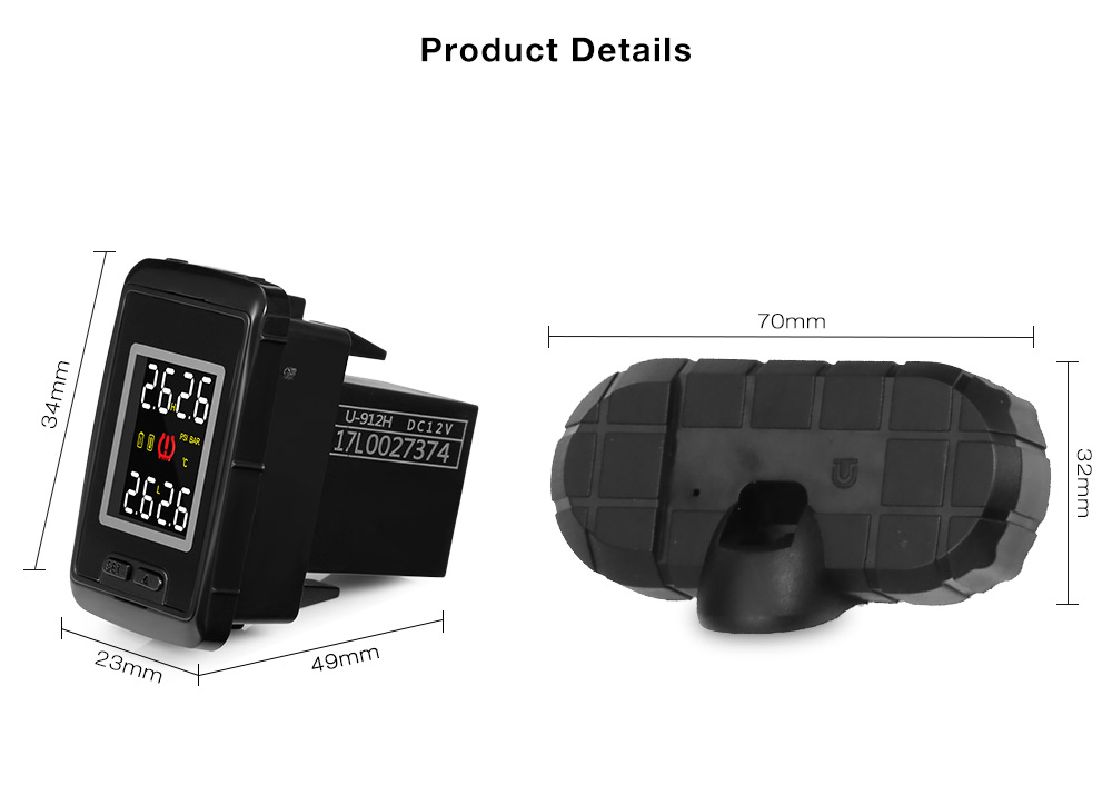 Pershn U912 TPMS Car Tire Pressure Monitoring System with 4 Internal Sensors for TOYOTA  