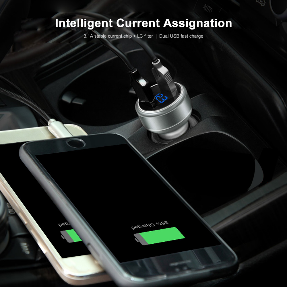 HSC 109A Car Charger 3.1A Intelligent Current Assignation Aluminium Alloy Housing GPS Positioning 