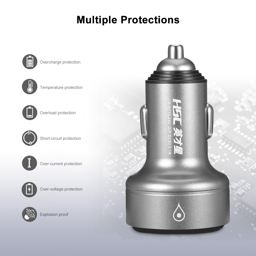 HSC 109A Car Charger 3.1A Intelligent Current Assignation Aluminium Alloy Housing GPS Positioning 