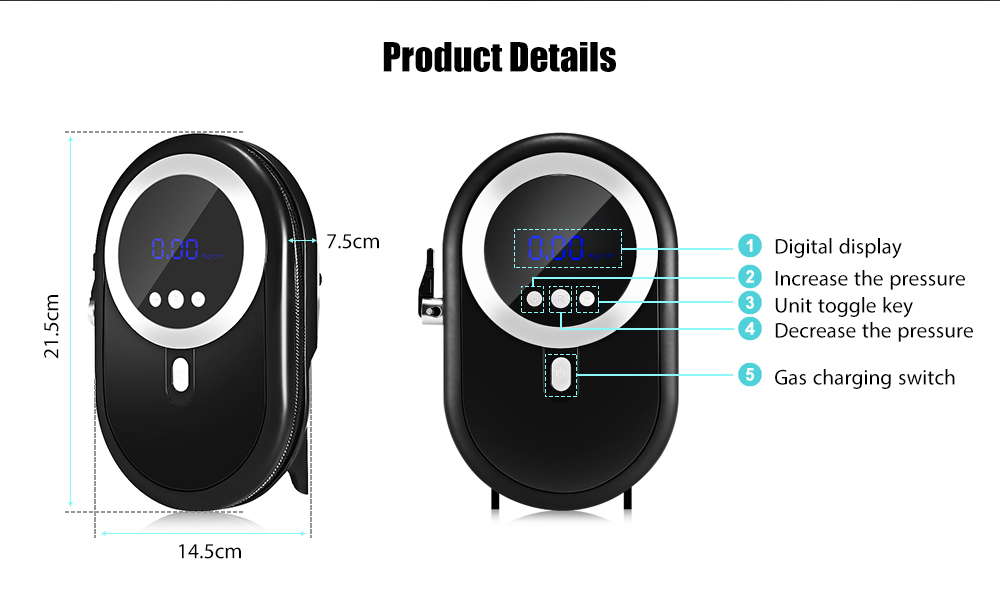 CZK - 3624 Car Tire Inflator 12V 120W Digital Portable Air Compressor Pump for Motorcycle Bicycle 