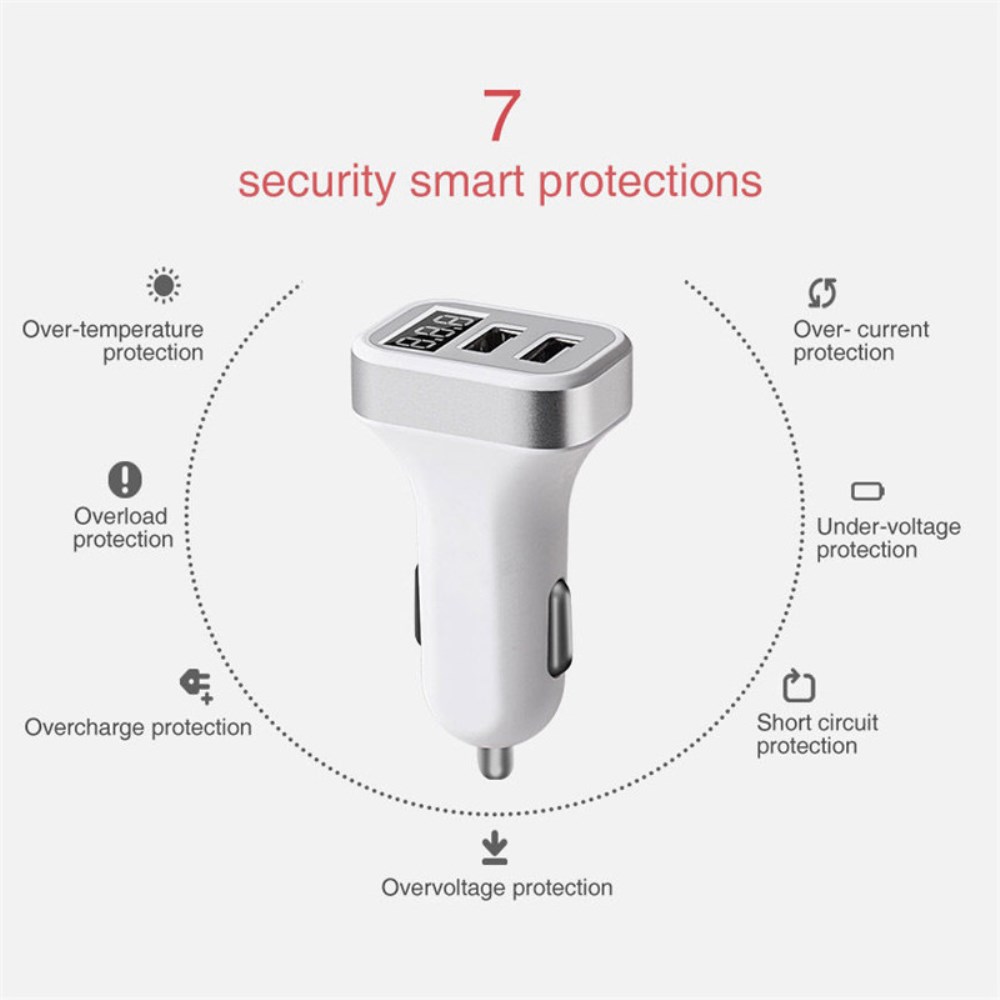 SpedCrd Dual USB Car Charger  5V 2.1A Digital Display Car Adapter