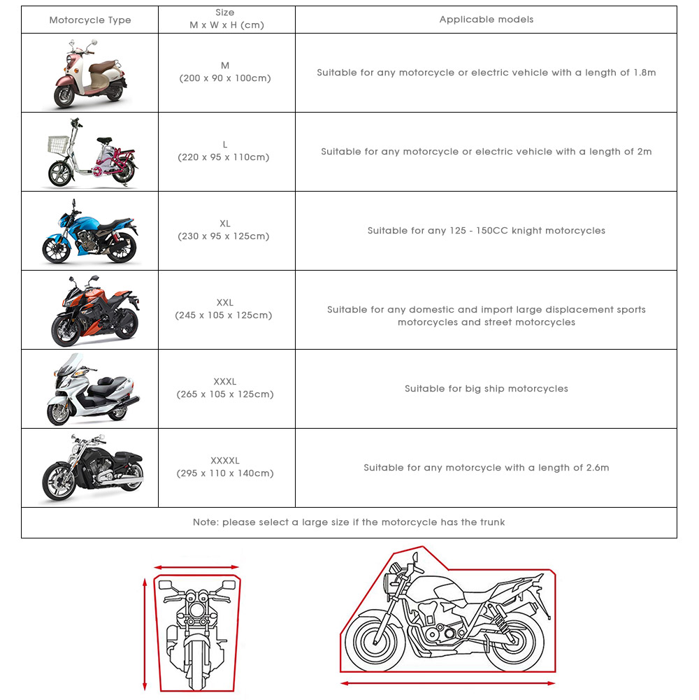 LEISE OUTDOOR 210D Oxford Fabric Outdoor Waterproof Sun Motorcycle Cover for Honda Yamaha Suzuki Harley