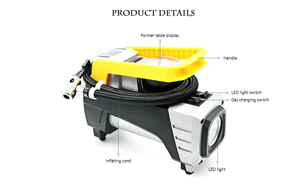 AP2836 Car Tire Inflator 12V 120W Pointer Table Portable Air Compressor Pump for Motorcycle Bicycle 