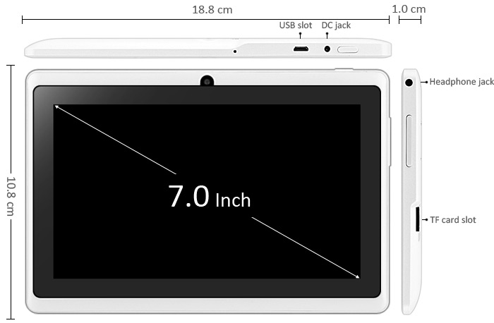 7 inch Q88H A33 Android 4.4 Tablet PC WVGA Screen A33 Quad Core 1.2GHz 512MB RAM 8GB ROM Dual Cameras