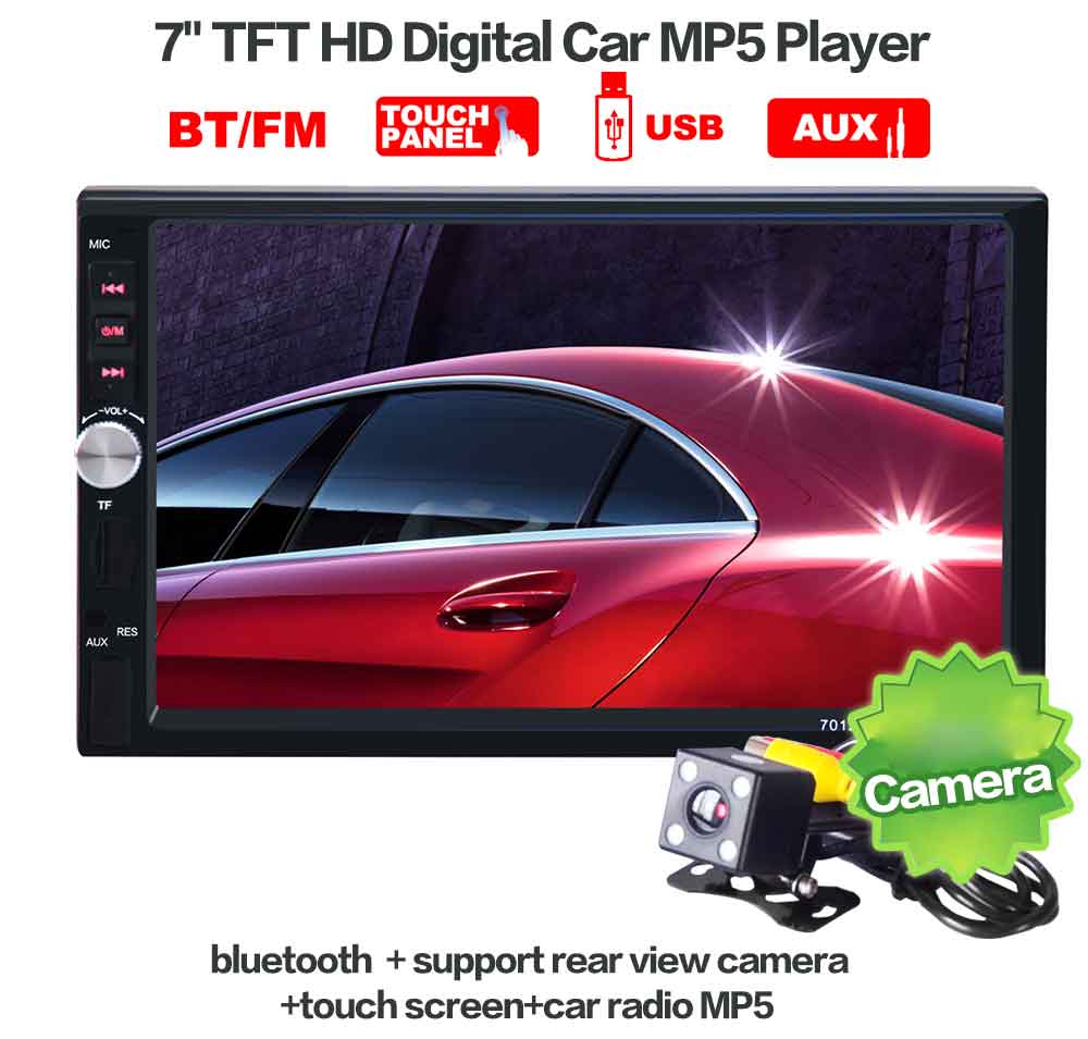 7012B 7 Inch Bluetooth V2.0 12V Car Audio Stereo MP5 Player Auto Video with Rearview Camera