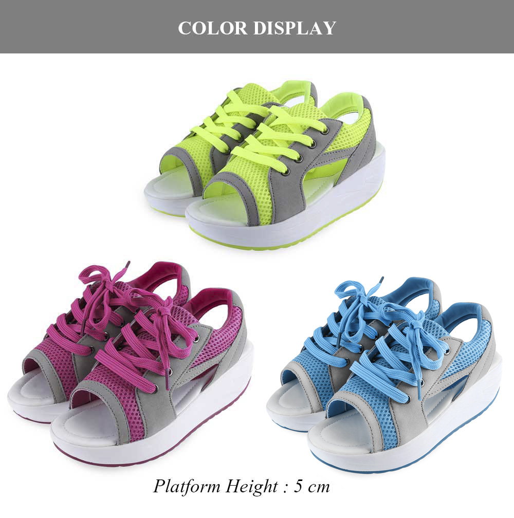 Casual Patchwork Open Toe Lace Up Mesh Platform Sandals for Women