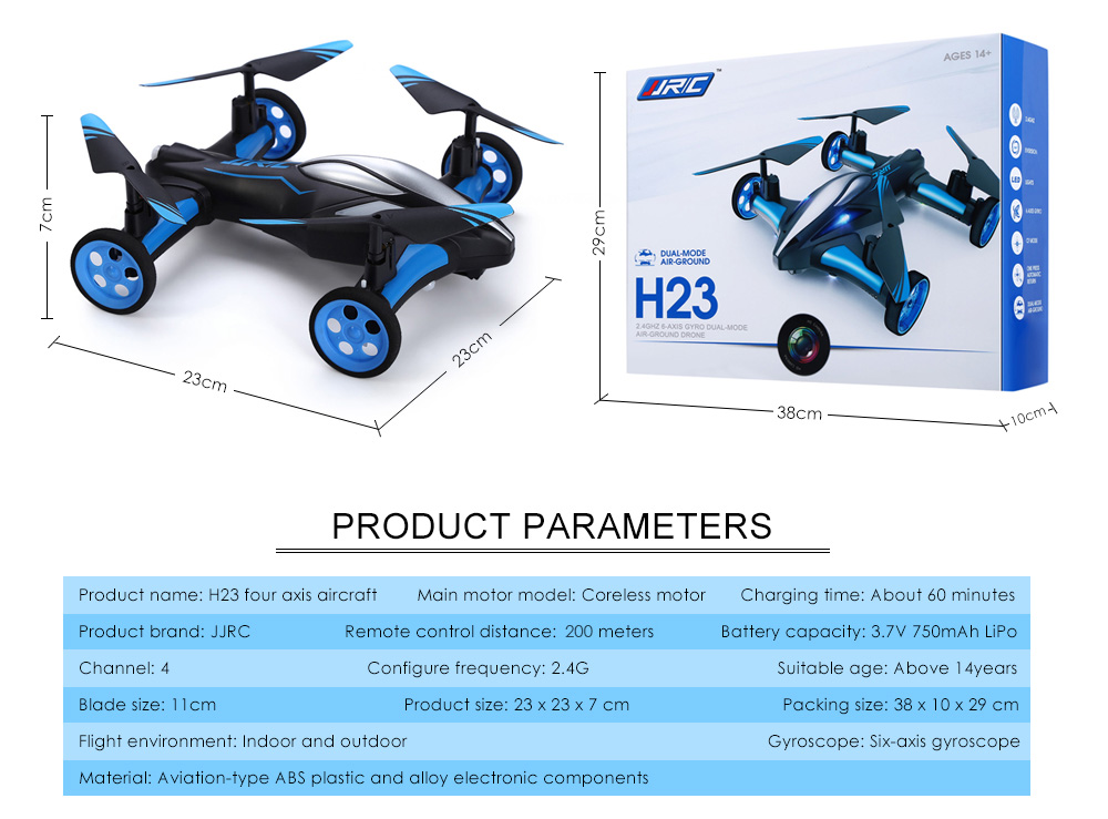 JJRC H23 2.4G RC Quadcopter Land / Sky 2 in 1 6 Axis Gyro UFO Headless Mode / One Key Return Feature