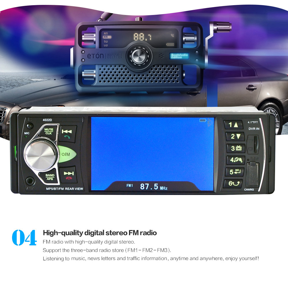 4022D 4.1 Inch Car MP5 Player Stereo Audio Bluetooth TFT Screen FM Station Video with Remote Control Camera