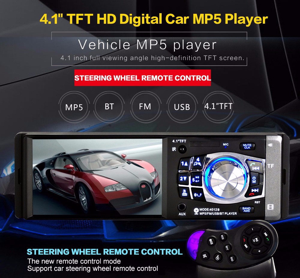 4012B 4.1 inch Car MP5 Vehicle-mounted Radio Multimedia Player Audio Video AUX FM USB Remote Control