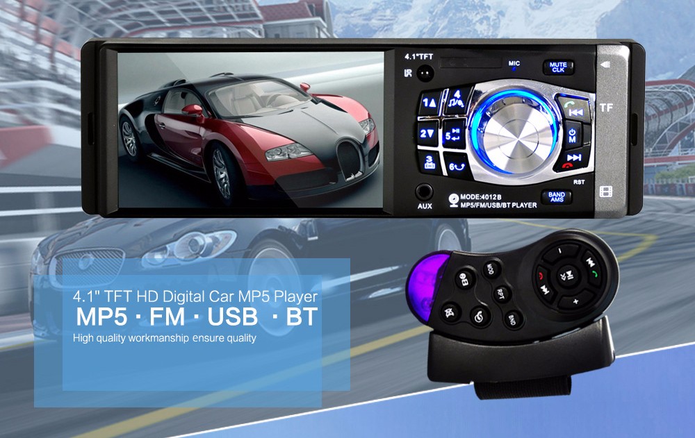 4012B 4.1 inch Car MP5 Vehicle-mounted Radio Multimedia Player Audio Video AUX FM USB Remote Control