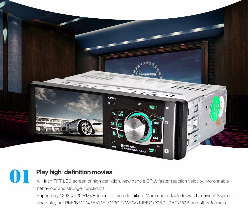 4012B 4.1 inch Car MP5 Vehicle-mounted Radio Multimedia Player Audio Video AUX FM USB Remote Control