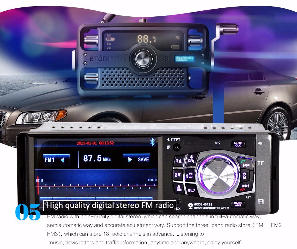 4012B 4.1 inch Car MP5 Vehicle-mounted Radio Multimedia Player Audio Video AUX FM USB Remote Control