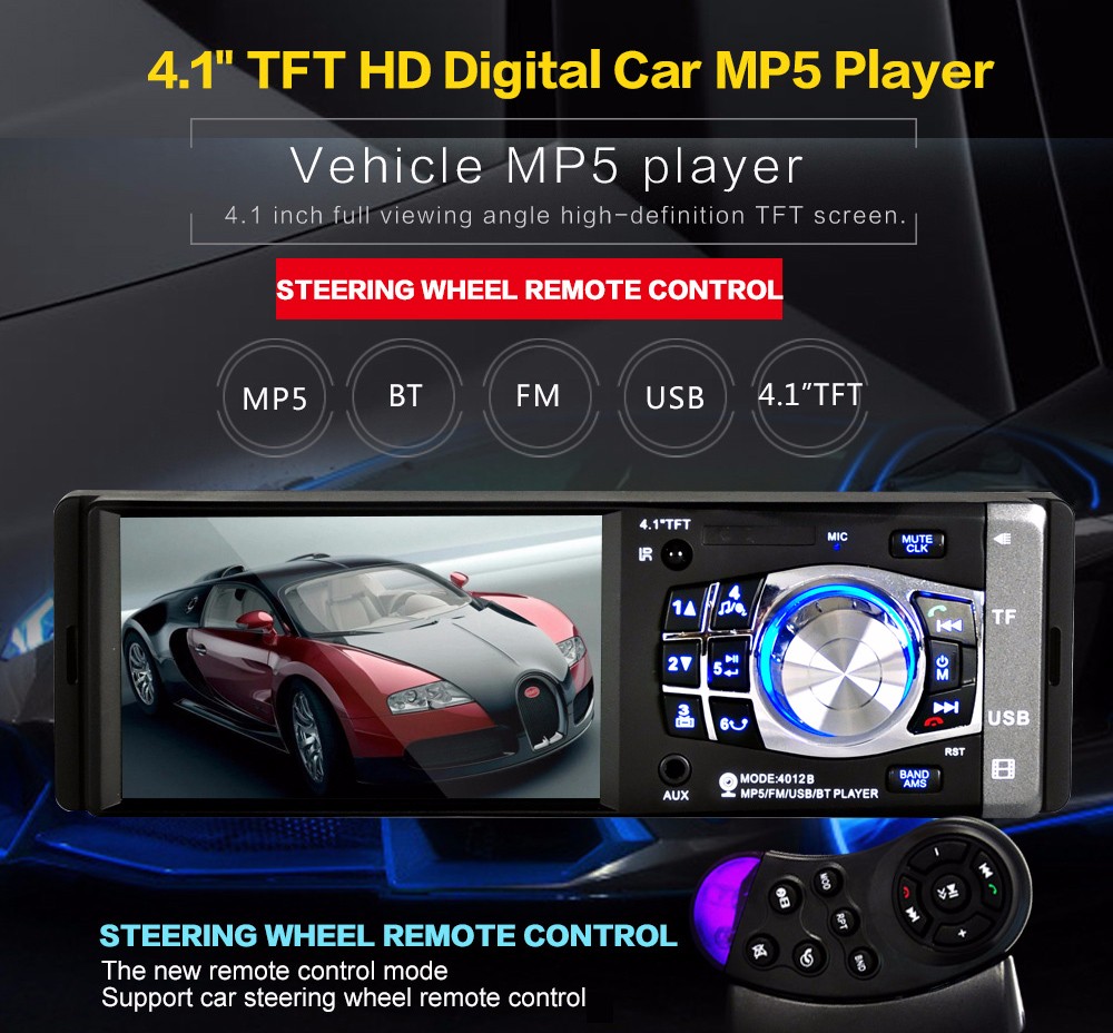 4012B 4.1 inch Car MP5 Vehicle-mounted Radio Multimedia Player Audio Video Rear Camera Remote Control