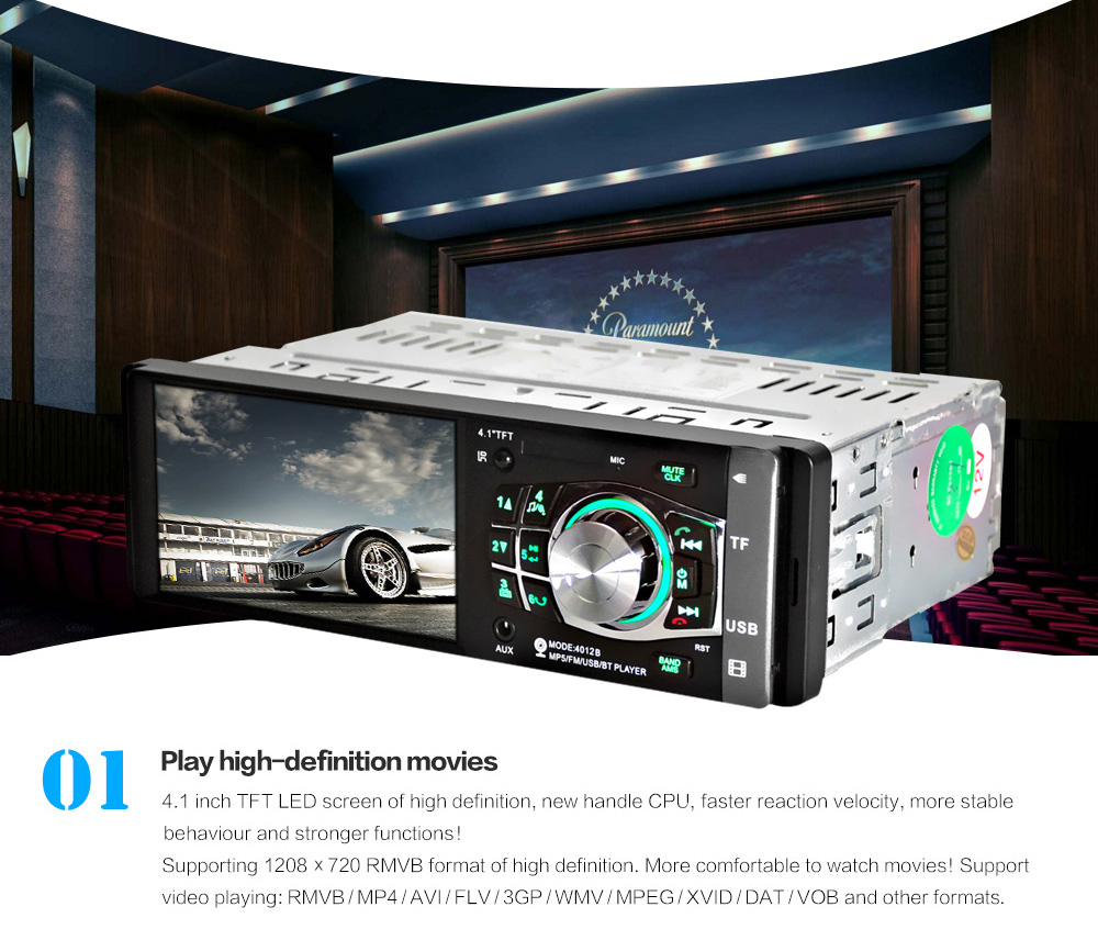 4012B 4.1 inch Car MP5 Vehicle-mounted Radio Multimedia Player Audio Video Rear Camera Remote Control