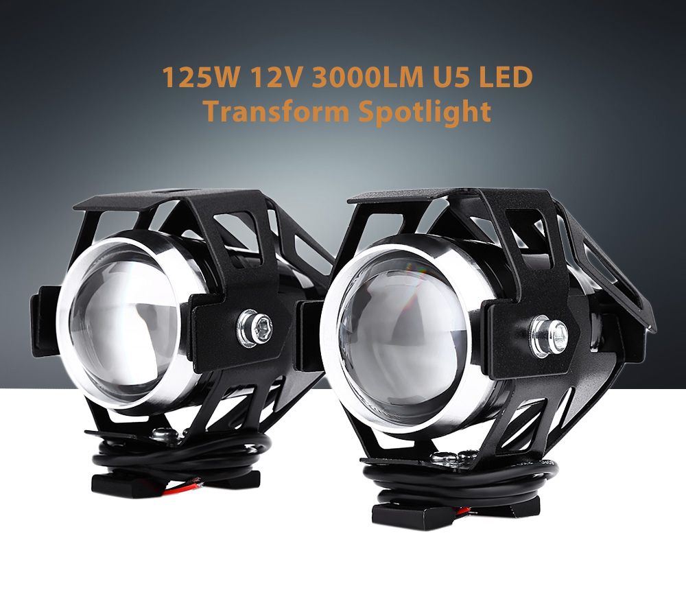 2pcs 125W 12V 3000LM U5 LED Transform Spotlight Motorcycle Headlight Fog Lamp