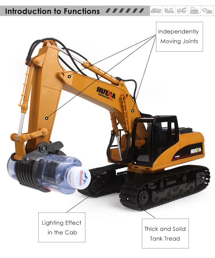 HUINA 1570 1:12 2.4GHz 16CH RC Alloy Log Grabbing Machine with Independent Arms Auto Demonstration Function