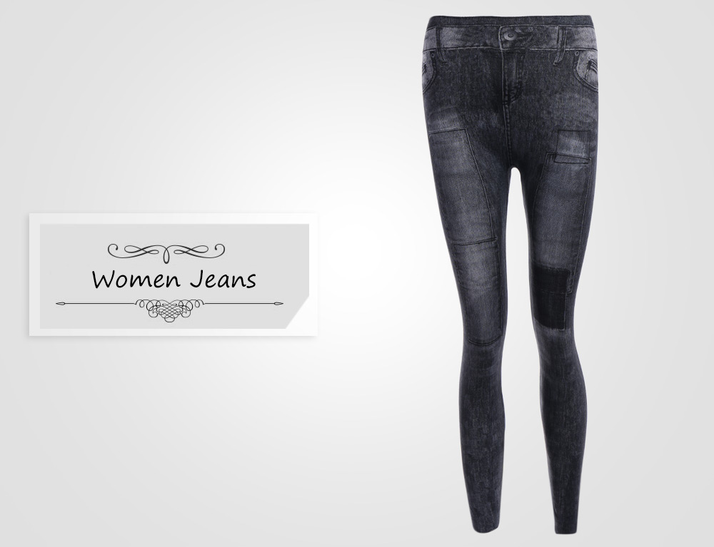 Trendy Mid Waist Patched Skinny Jeans for Women