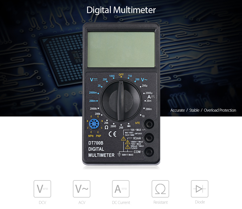 WHDZ DT700B Digital Multimeter AC DC Tester Voltmeter