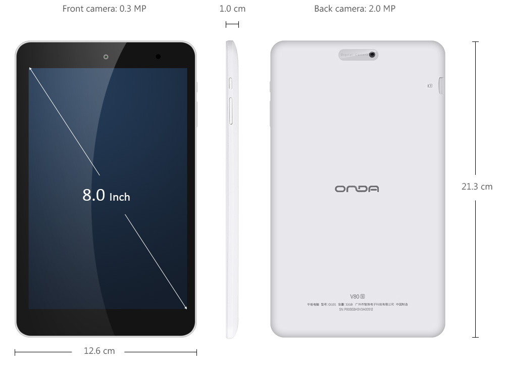 Onda V80 SE Tablet PC 8.0 inch Android 5.1 Allwinner A64 Quad Core 1.3GHz 2GB RAM 32GB ROM Cameras Bluetooth 4.0