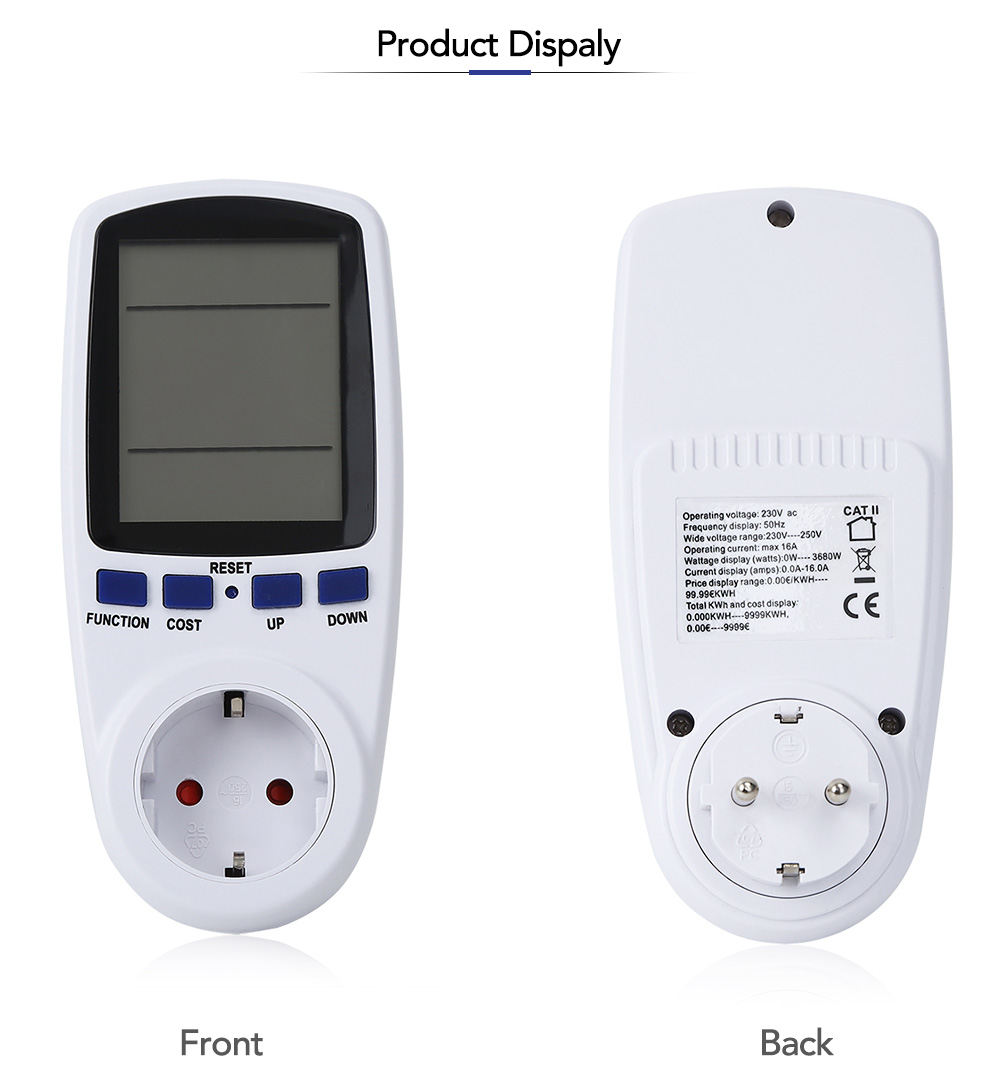 Power Meter Measuring Outlet Socket Watt Voltage Current Analyzer