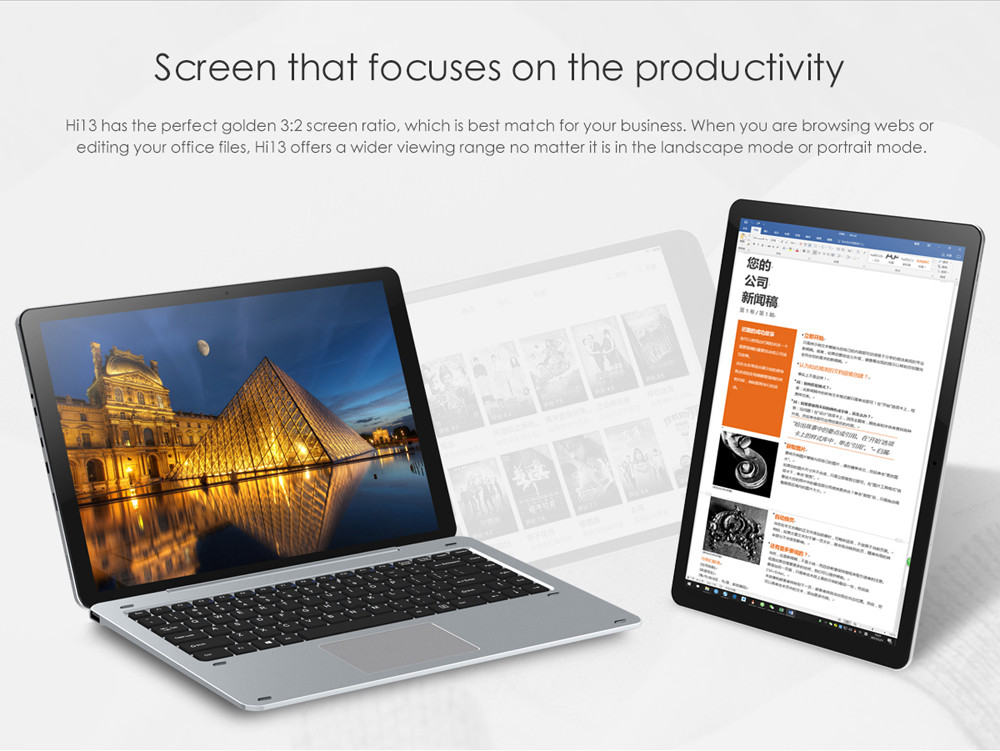 CHUWI Hi13 13.5 inch 2 in 1 Tablet PC Windows 10 Intel Apollo Lake Celeron N3450 Quad Core 1.1GHz 4GB RAM 64GB ROM Dual WiFi Cameras OTG