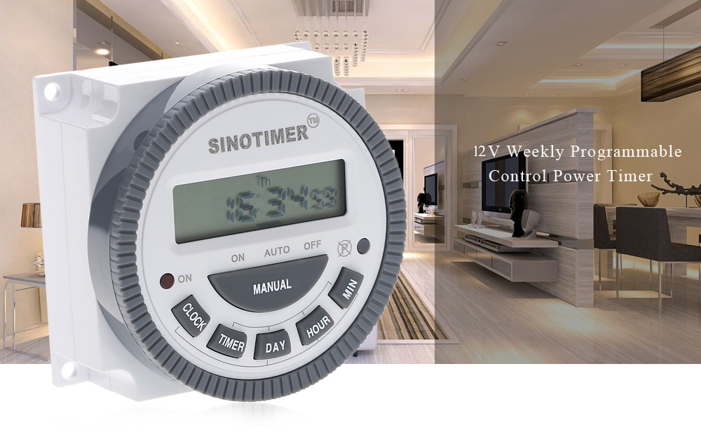 SINOTIMER 12V LCD Digital Multipurpose Programmable Control Power Timer Switch