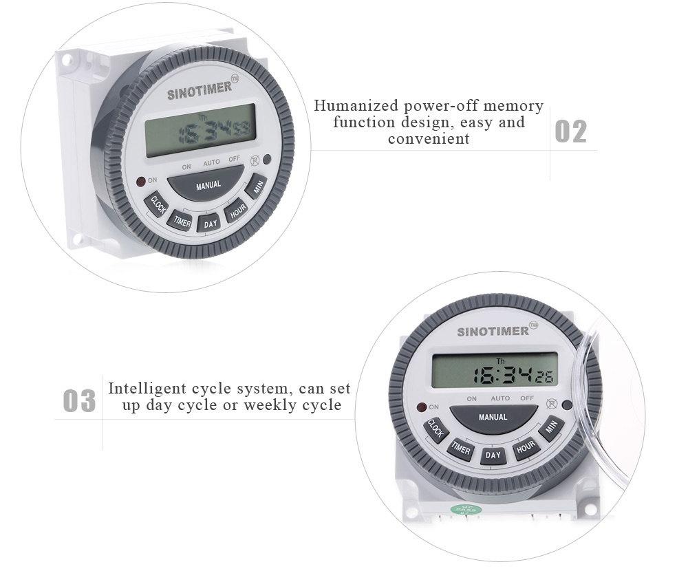 SINOTIMER 12V LCD Digital Multipurpose Programmable Control Power Timer Switch