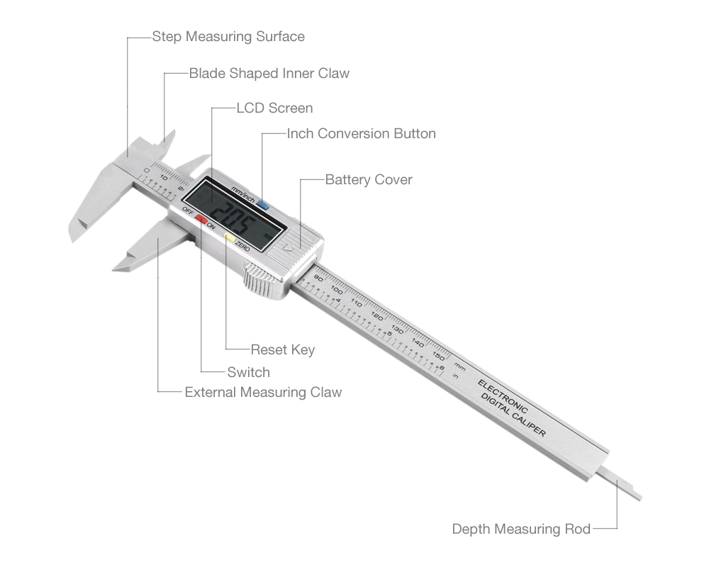 0 - 150MM Electronic Digital Micrometer Plastic Carbon Fibre Calliper