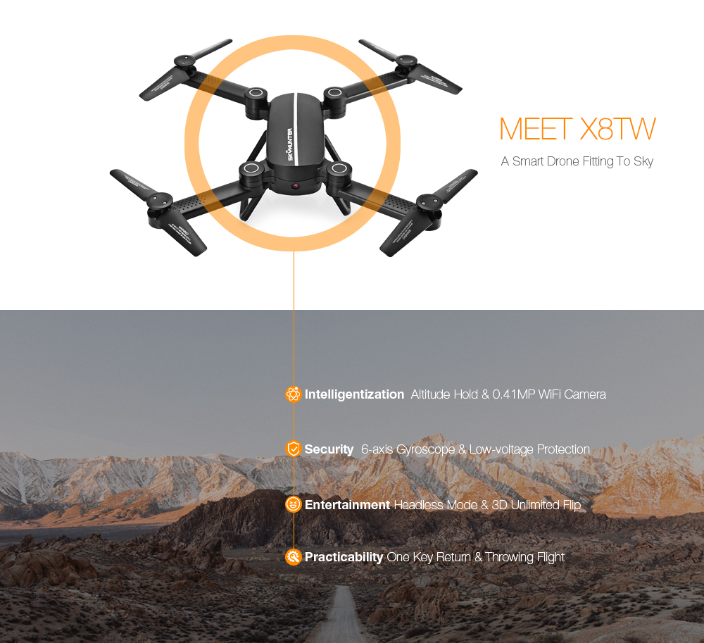 X8TW Foldable 0.41MP WiFi Camera RC Quadcopter 2.4G 4CH 6-axis Gyro Altitude Hold Headless Mode Drone RTF