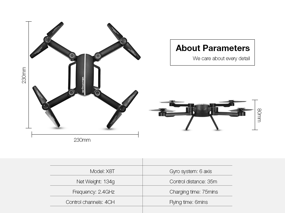 X8T Foldable RC Quadcopter 2.4G 4CH 6-axis Gyro Altitude Hold Headless Mode Drone RTF