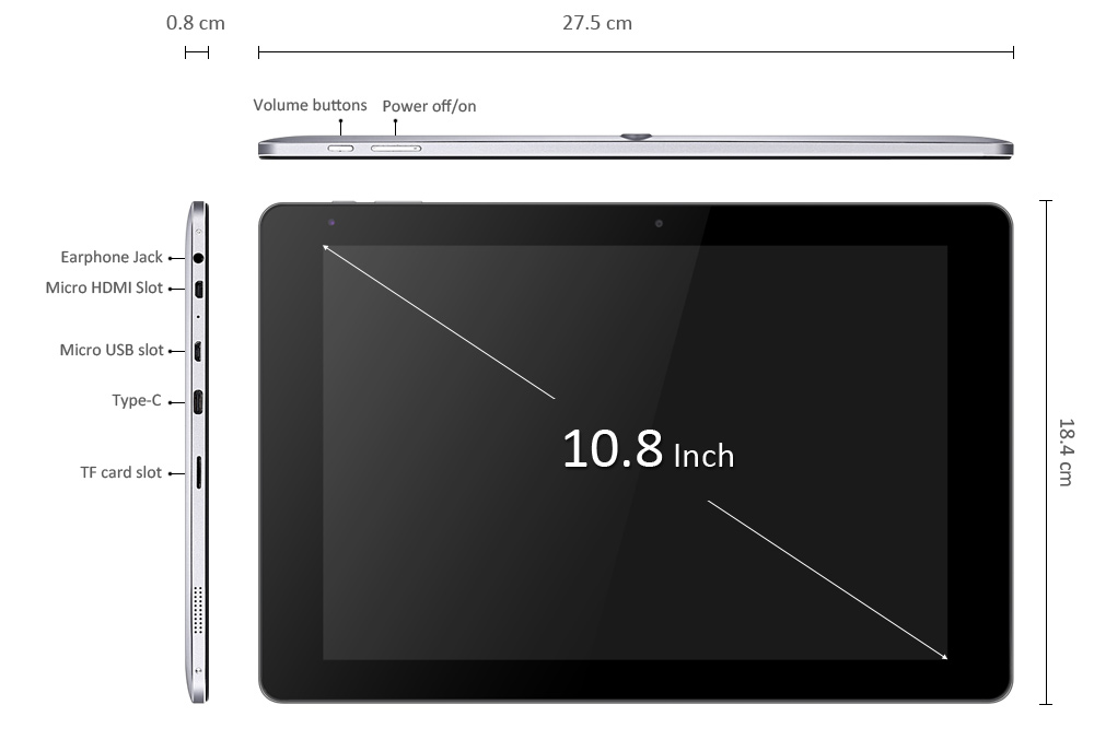 CHUWI Hi10 Plus Tablet PC Windows 10 + Android 5.1 10.8 inch IPS Screen Intel Cherry Trail X5 Z8350 64bit Quad Core 1.44GHz 4GB RAM 64GB ROM Bluetooth