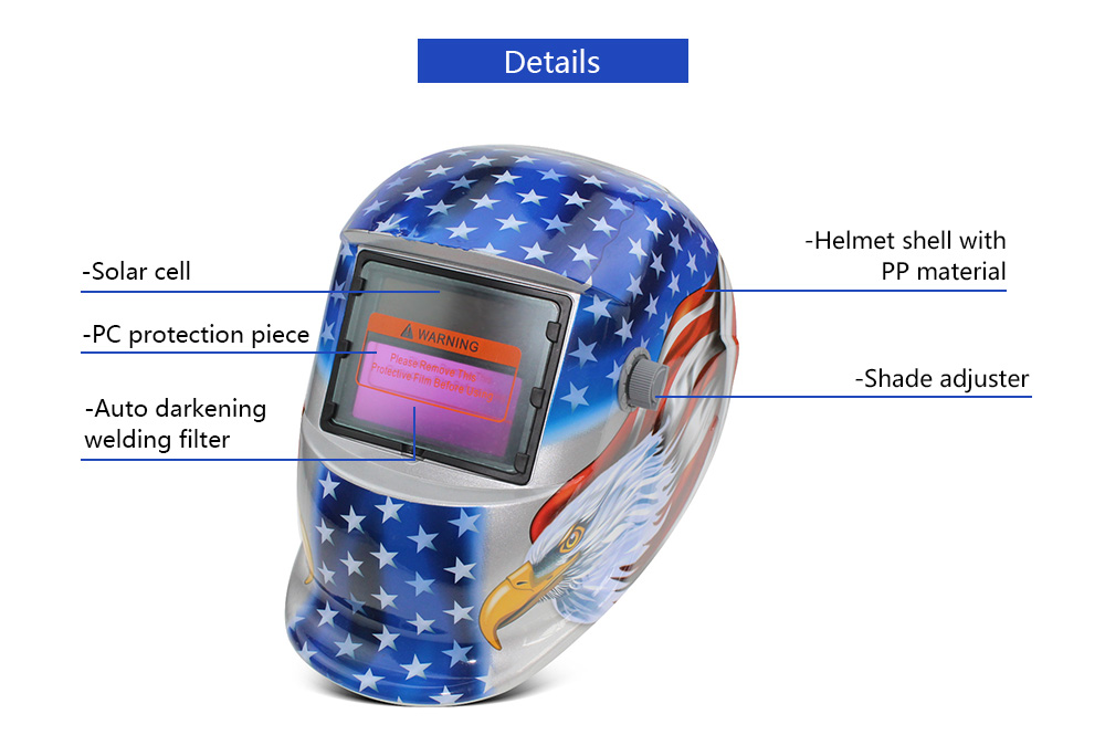 Solar Energy Automatic Changeable Light Electric Welding Protective Helmet with Eagle Pattern