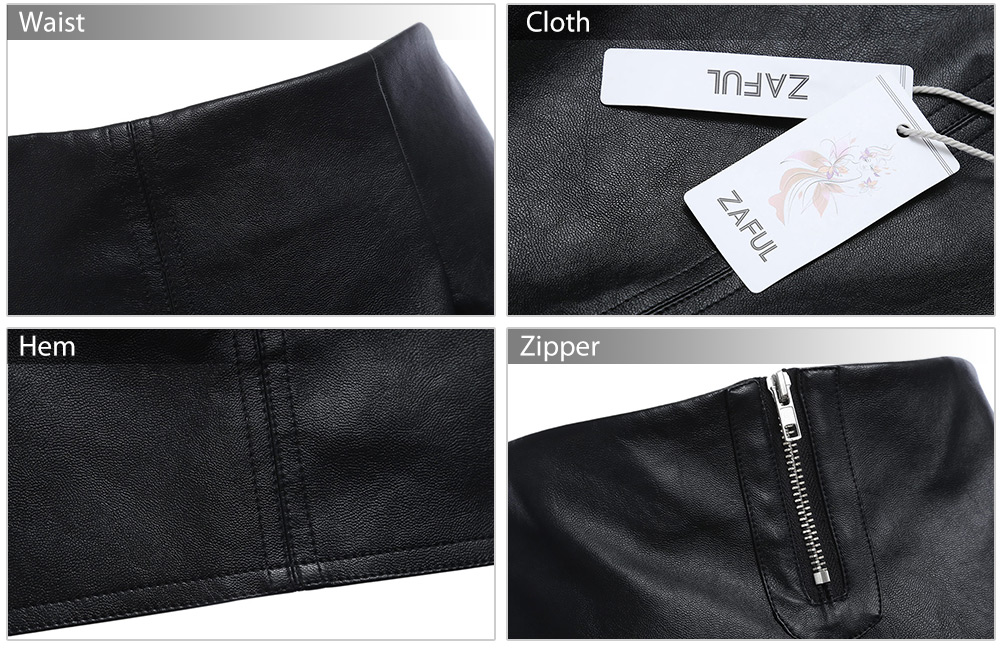 Brief Zipper Design Leather Skirt for Women